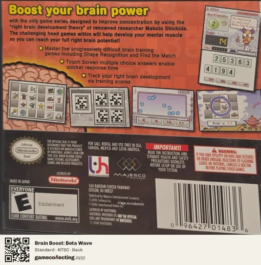 Brain Boost: Beta Wave Nintendo DS, NTSC box back