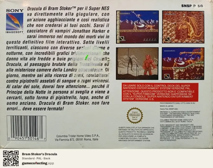 Bram Stoker's Dracula Super Nintendo Entertainment System, PAL box back