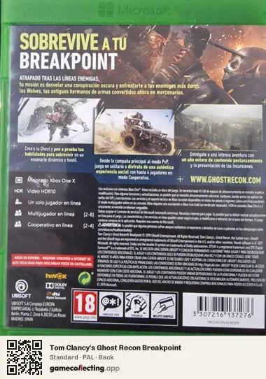 Tom Clancy's Ghost Recon Breakpoint Xbox One, PAL box back