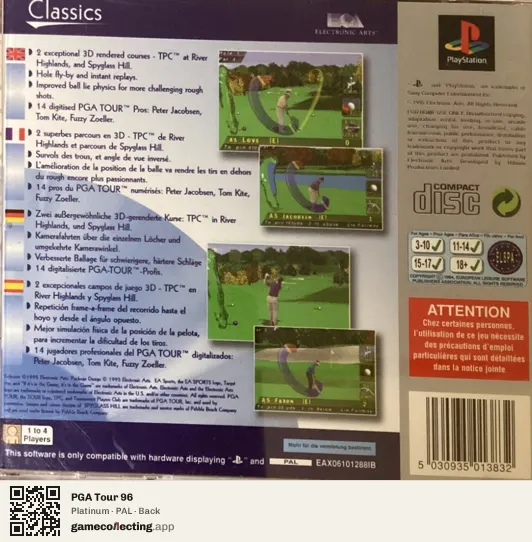 PGA Tour 96 PlayStation, PAL box back