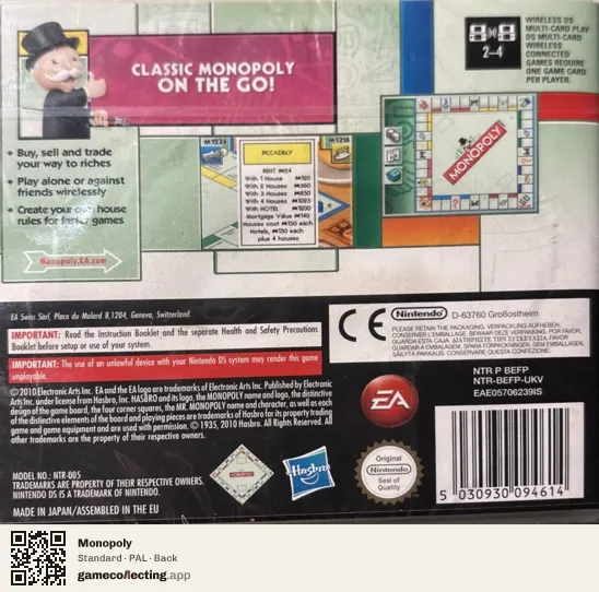 Monopoly Nintendo DS, PAL box back