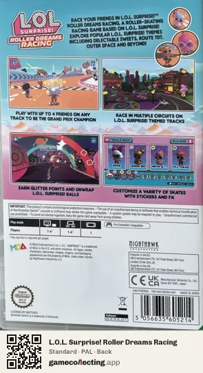 L.O.L. Surprise! Roller Dreams Racing Nintendo Switch, PAL box back