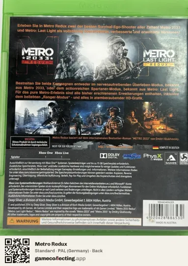Metro Redux Xbox One, Germany box back