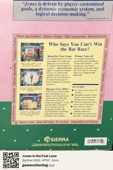 Jones in the Fast Lane Computer, NTSC box back