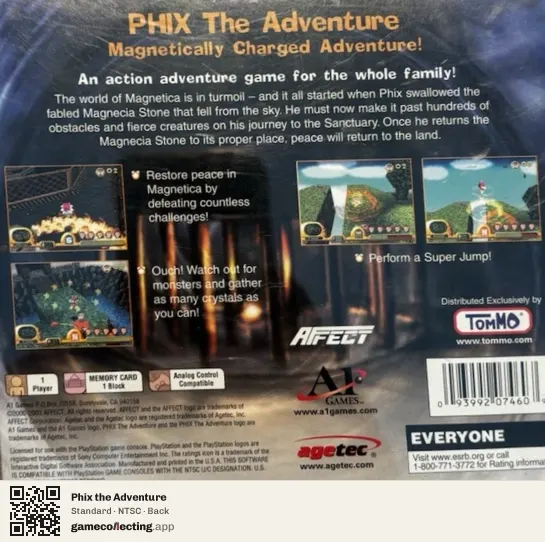 Phix the Adventure PlayStation, NTSC box back