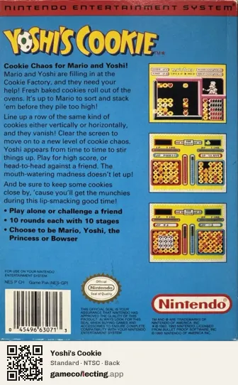 Yoshi's Cookie Nintendo Entertainment System, NTSC box back