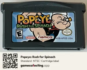 Popeye: Rush for Spinach Game Boy Advance, NTSC cartridge label