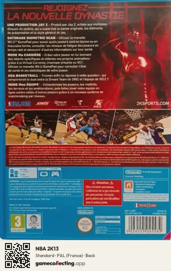 NBA 2K13 Nintendo Wii U, France box back