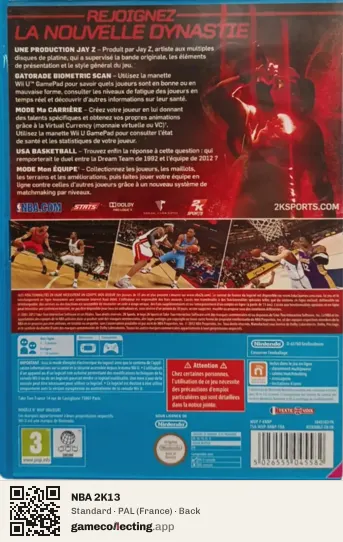 NBA 2K13 Nintendo Wii U, France box back