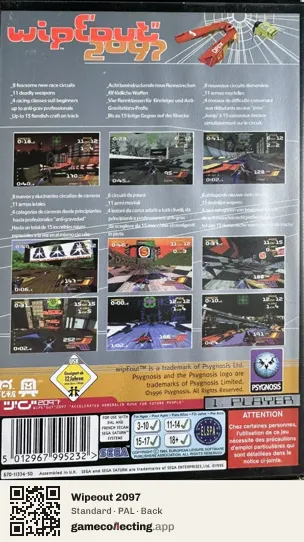 Wipeout 2097 Sega Saturn, PAL box back
