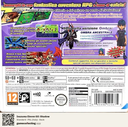 Inazuma Eleven GO: Shadow Nintendo 3DS, Italy box back
