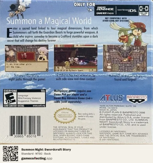 Summon Night: Swordcraft Story Game Boy Advance, NTSC box back
