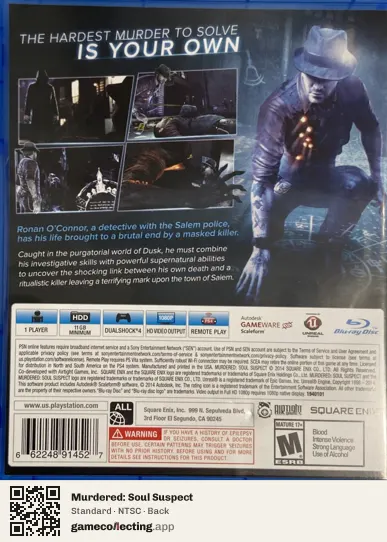 Murdered: Soul Suspect PlayStation 4, NTSC box back