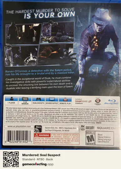 Murdered: Soul Suspect PlayStation 4, NTSC box back