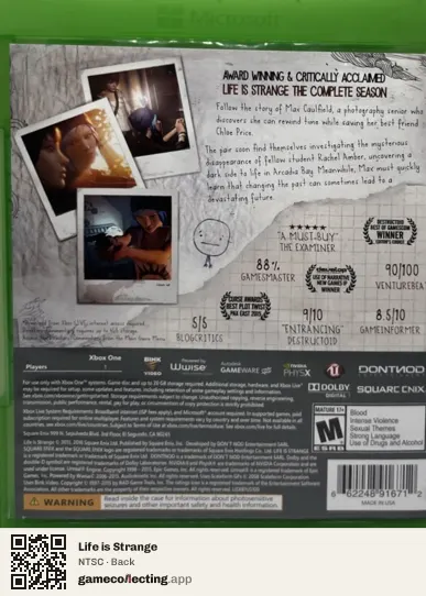 Life is Strange Xbox One, NTSC box back