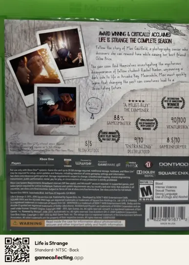 Life is Strange Xbox One, NTSC box back