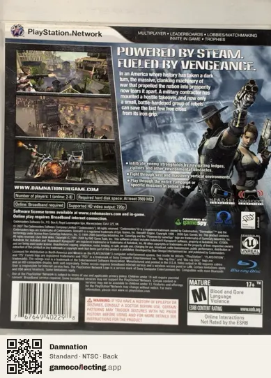 Damnation PlayStation 3, NTSC box back