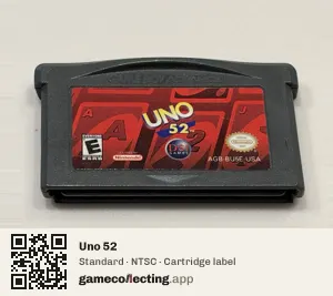 Uno 52 Game Boy Advance, NTSC cartridge label