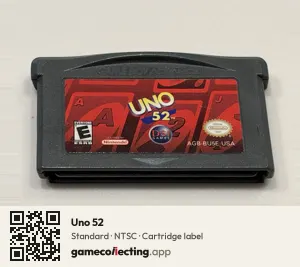 Uno 52 Game Boy Advance, NTSC cartridge label