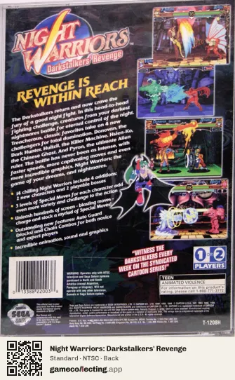 Night Warriors: Darkstalkers' Revenge Sega Saturn, NTSC box back