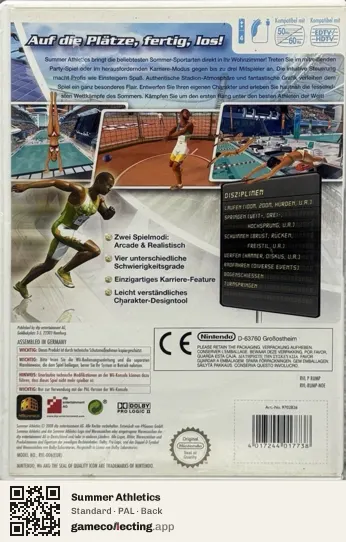 Summer Athletics Nintendo Wii, PAL box back