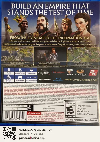 Sid Meier's Civilization VI PlayStation 4, NTSC box back