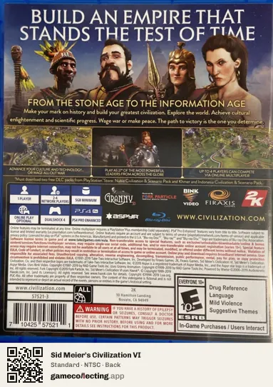 Sid Meier's Civilization VI PlayStation 4, NTSC box back