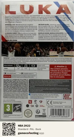 NBA 2K22 Nintendo Switch, PAL box back