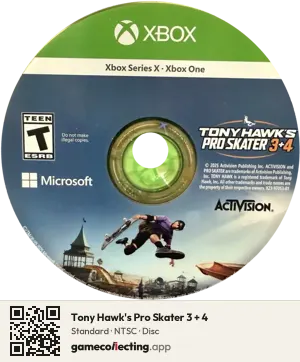 Tony Hawk's Pro Skater 3 + 4 Xbox Series X, NTSC disc