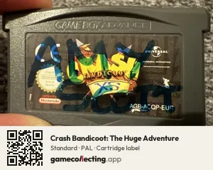 Crash Bandicoot: The Huge Adventure Game Boy Advance, PAL cartridge label