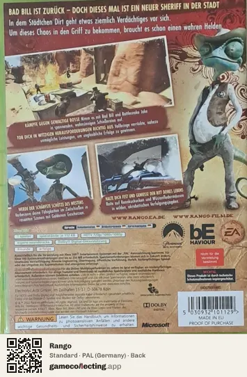 Rango Xbox 360, Germany box back