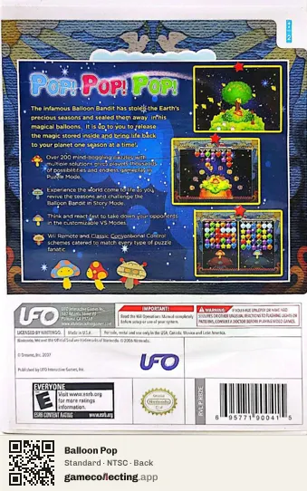 Balloon Pop Nintendo Wii, NTSC box back