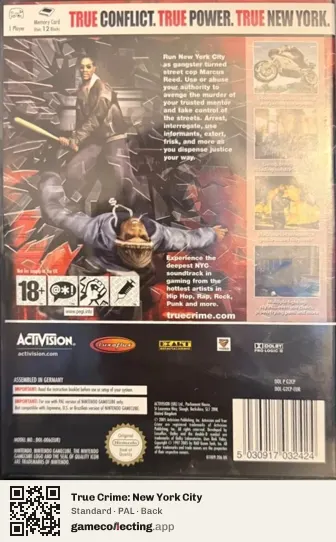 True Crime: New York City Nintendo GameCube, PAL box back