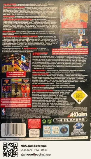 NBA Jam Extreme Sega Saturn, PAL box back