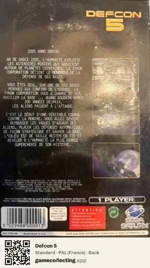 Defcon 5 Sega Saturn, France box back