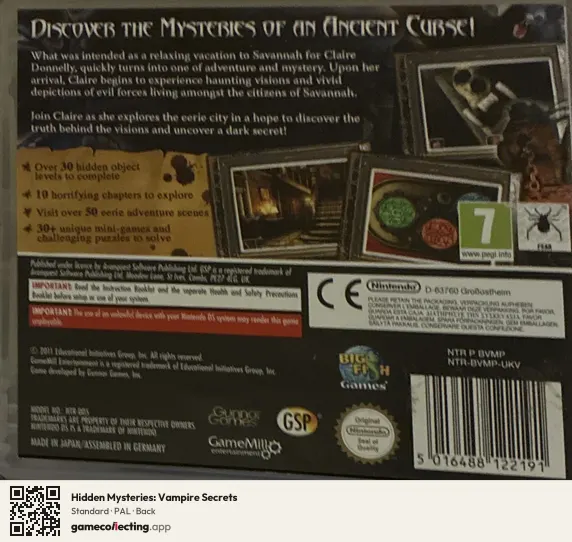 Hidden Mysteries: Vampire Secrets Nintendo DS, PAL box back