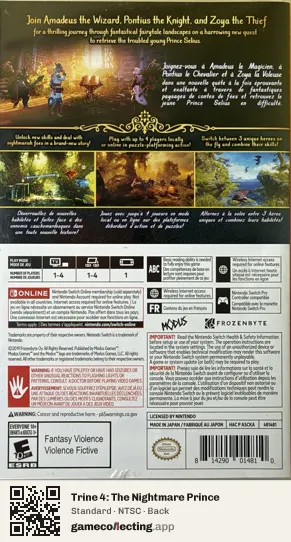 Trine 4: The Nightmare Prince Nintendo Switch, NTSC box back