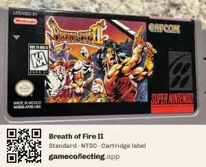 Breath of Fire II Super Nintendo Entertainment System, NTSC cartridge label