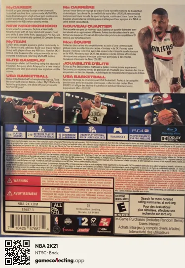 NBA 2K21 PlayStation 4, NTSC box back