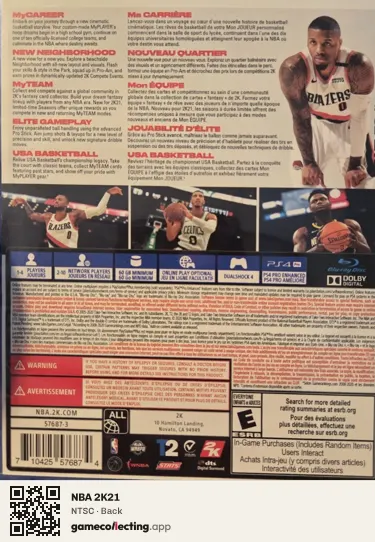NBA 2K21 PlayStation 4, NTSC box back