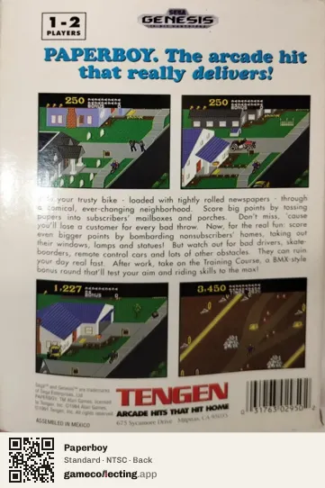 Paperboy Sega Mega Drive / Genesis, NTSC box back