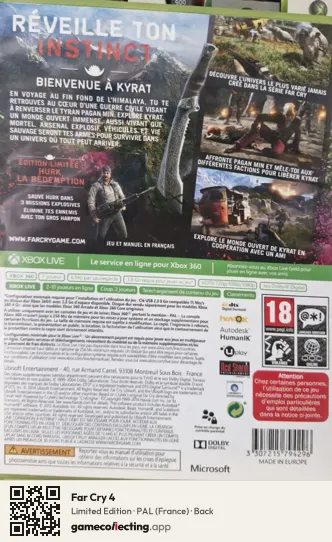 Far Cry 4 Xbox 360, France box back