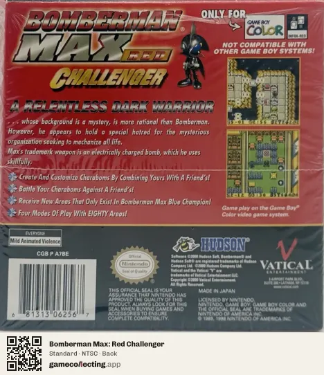 Bomberman Max: Red Challenger Game Boy Color, NTSC box back