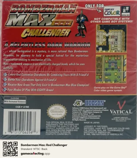 Bomberman Max: Red Challenger Game Boy Color, NTSC box back