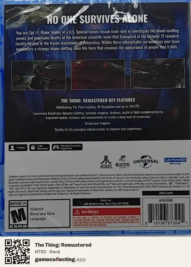 The Thing: Remastered PlayStation 5, NTSC box back