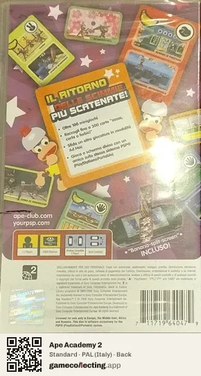 Ape Academy 2 PlayStation Portable, Italy box back