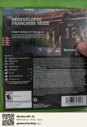Madden NFL 22 Xbox One, NTSC box back