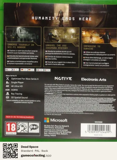 Dead Space Xbox Series X, PAL box back
