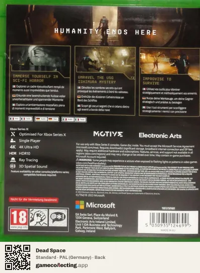 Dead Space Xbox Series X, Germany box back