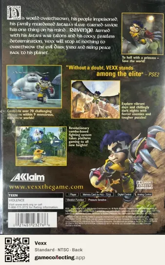 Vexx PlayStation 2, NTSC box back